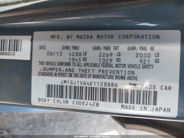Продаж на аукціоні авто 2014 Mazda Mazda6 I Touring, vin: JM1GJ1V64E1128886, номер лоту: 45994595