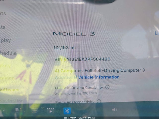 Aukcja sprzedaży 2023 Tesla Model 3 Rear-wheel Drive, vin: 5YJ3E1EA7PF584480, numer aukcji: 45994617