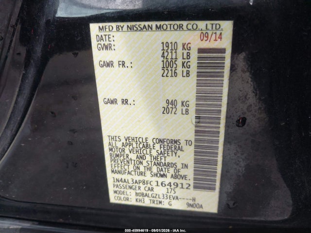 Aukcja sprzedaży 2015 Nissan Altima 2.5 S, vin: 1N4AL3AP8FC164912, numer aukcji: 45994619