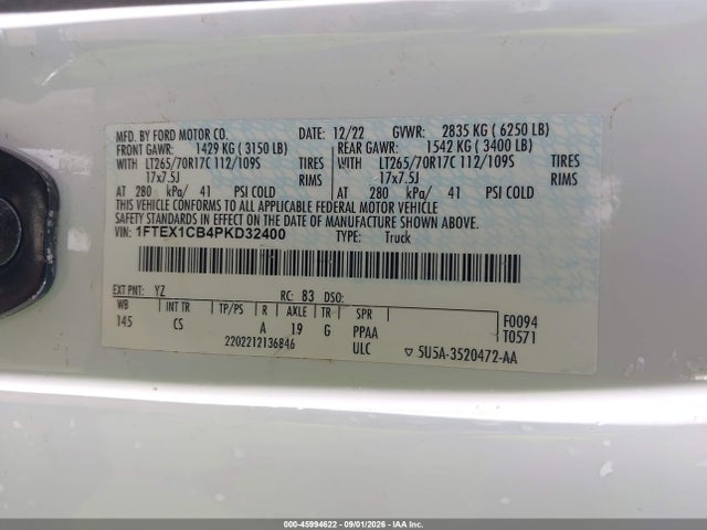 Продаж на аукціоні авто 2023 Ford F-150 Xl, vin: 1FTEX1CB4PKD32400, номер лоту: 45994622