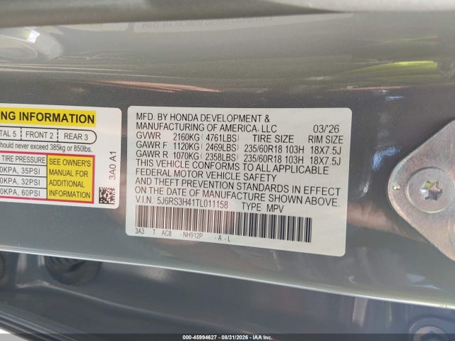 Продажа на аукционе авто 2026 Honda Cr-v Ex 2wd, vin: 5J6RS3H41TL011158, номер лота: 45994627