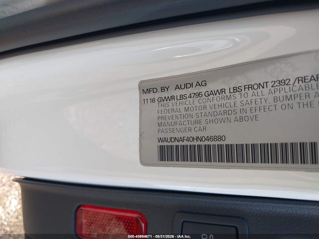 Aukcja sprzedaży 2017 Audi A4 Season Of Audi Premium, vin: WAUDNAF40HN046880, numer aukcji: 45994671