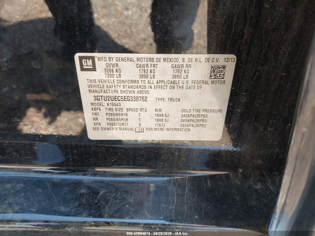Aukcja sprzedaży 2014 Gmc Sierra 1500 Sle, vin: 3GTU2UEC5EG338762, numer aukcji: 45994674