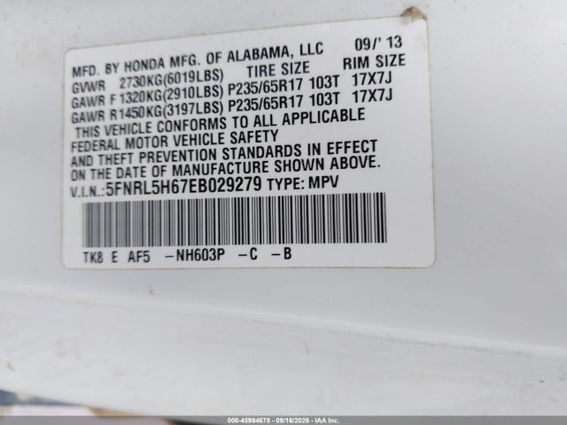 Продажа на аукционе авто 2014 Honda Odyssey Ex-l, vin: 5FNRL5H67EB029279, номер лота: 45994678