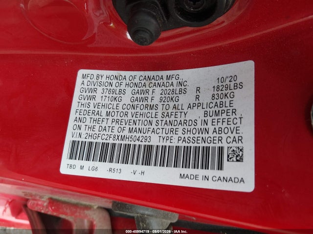 Продаж на аукціоні авто 2021 Honda Civic Sport, vin: 2HGFC2F8XMH504293, номер лоту: 45994719