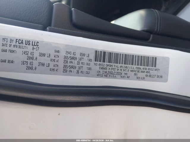45994754 :رقم المزاد ، 1C4RJEAG6JC125534 vin ، 2018 Jeep Grand Cherokee Altitude 4x2 مزاد بيع