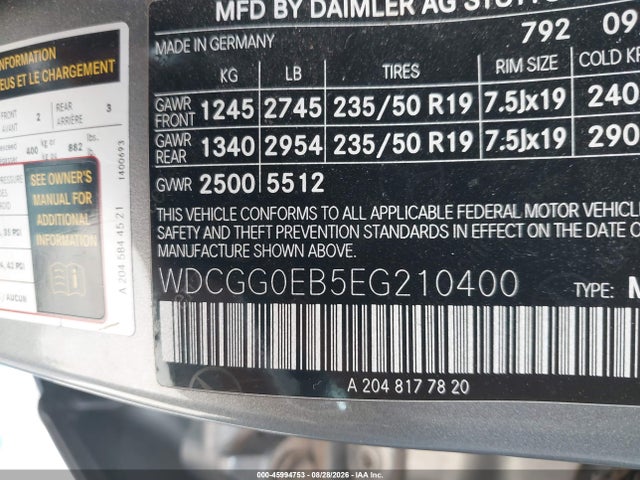Aukcja sprzedaży 2014 Mercedes-benz Glk 250 Bluetec, vin: WDCGG0EB5EG210400, numer aukcji: 45994753