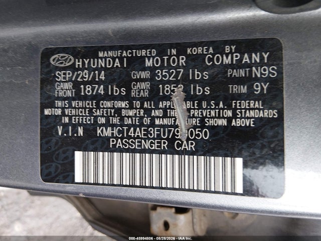Aukcja sprzedaży 2015 Hyundai Accent Gls, vin: KMHCT4AE3FU799050, numer aukcji: 45994806