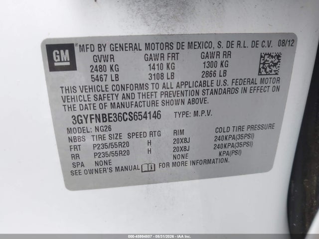 Auction sale of the 2012 Cadillac Srx Performance Collection, vin: 3GYFNBE36CS654146, lot number: 45994807
