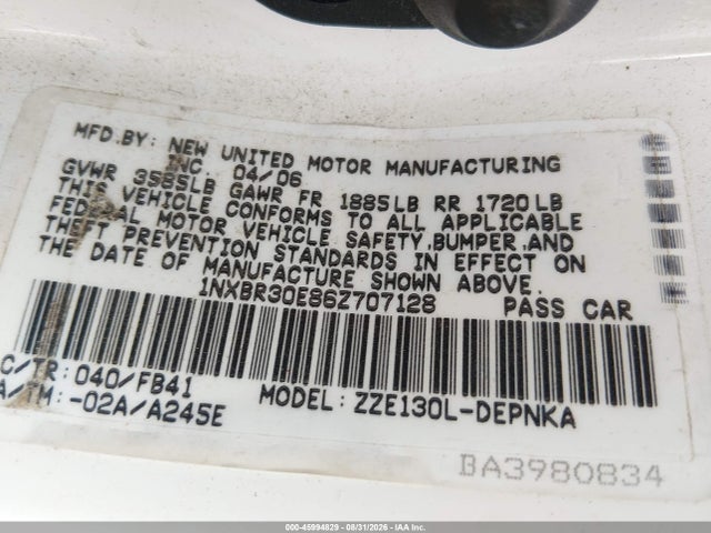 Продаж на аукціоні авто 2006 Toyota Corolla Le, vin: 1NXBR30E86Z707128, номер лоту: 45994829