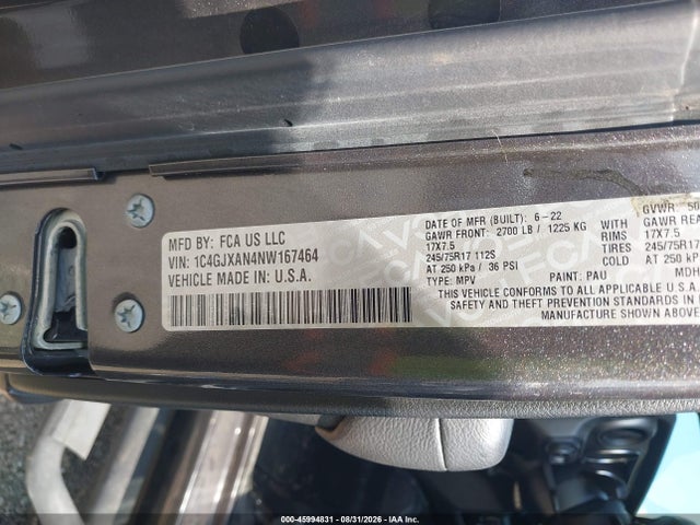 Продажа на аукционе авто 2022 Jeep Wrangler Sport S 4x4, vin: 1C4GJXAN4NW167464, номер лота: 45994831