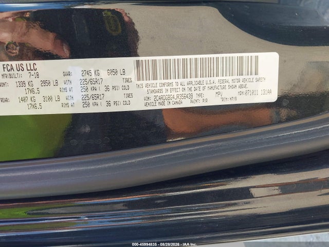 2018 Dodge Grand Caravan Se Plus მანქანა იყიდება აუქციონზე, vin: 2C4RDGBG4JR356439, აუქციონის ნომერი: 45994835