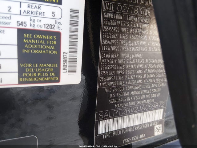 Продажа на аукционе авто 2018 Land Rover Discovery Hse Luxury, vin: SALRT2RV2JA059872, номер лота: 45994844