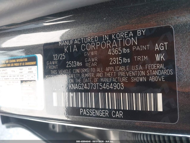 45994846 :رقم المزاد ، KNAG24J73T5464903 vin ، 2026 Kia K5 Lxs Fwd مزاد بيع