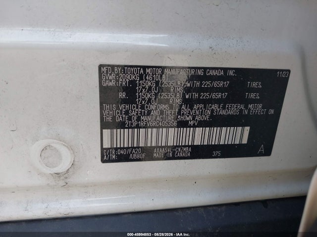 45994853 :رقم المزاد ، 2T3P1RFV6RC405356 vin ، 2024 Toyota Rav4 Xle مزاد بيع