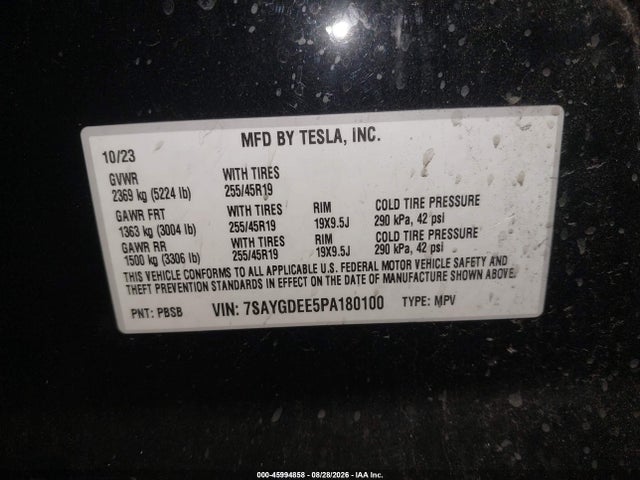 Продаж на аукціоні авто 2023 Tesla Model Y Awd/long Range Dual Motor All-wheel Drive, vin: 7SAYGDEE5PA180100, номер лоту: 45994858