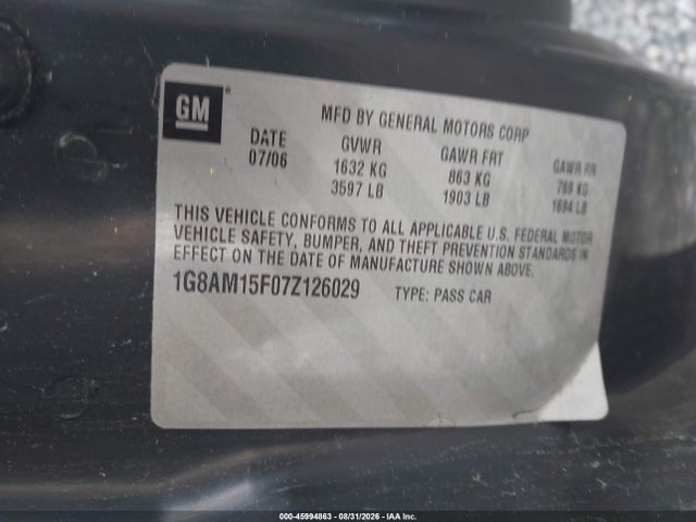 Продаж на аукціоні авто 2007 Saturn Ion 2, vin: 1G8AM15F07Z126029, номер лоту: 45994863