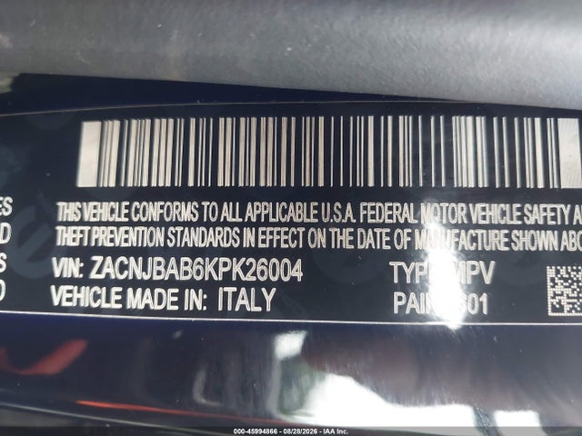 45994866 :رقم المزاد ، ZACNJBAB6KPK26004 vin ، 2019 Jeep Renegade Upland 4x4 مزاد بيع
