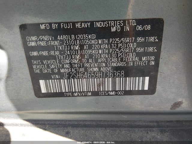 2009 Subaru Forester 2.5x Limited მანქანა იყიდება აუქციონზე, vin: JF2SH64659H736368, აუქციონის ნომერი: 45994874