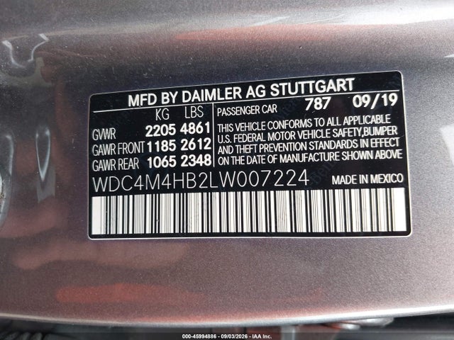 2020 Mercedes-benz Glb 250 4matic მანქანა იყიდება აუქციონზე, vin: WDC4M4HB2LW007224, აუქციონის ნომერი: 45994886