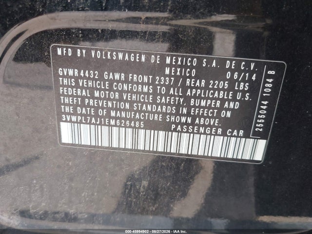 2014 Volkswagen Jetta Sportwagen 2.0l Tdi მანქანა იყიდება აუქციონზე, vin: 3VWPL7AJ1EM626485, აუქციონის ნომერი: 45994902