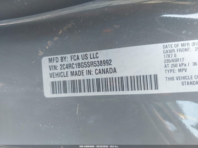 Продаж на аукціоні авто 2025 Chrysler Pacifica Select, vin: 2C4RC1BG5SR538992, номер лоту: 45994908