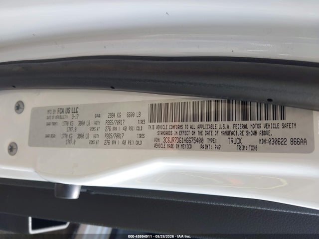Продажа на аукционе авто 2017 Ram 1500 Tradesman  4x4 8' Box, vin: 3C6JR7DG1HG675400, номер лота: 45994911