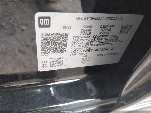 2021 Chevrolet Silverado 1500 4wd  Short Bed Rst მანქანა იყიდება აუქციონზე, vin: 1GCUYEET5MZ374678, აუქციონის ნომერი: 45994928