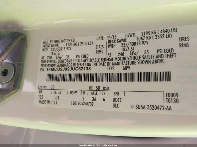Ford Escape Titanium 2018 1FMCU9J99JUC62138 Image 9