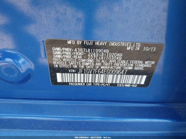 Продаж на аукціоні авто 2014 Subaru Impreza Wrx Premium, vin: JF1GV7F64EG009647, номер лоту: 45994944