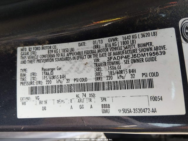 Aukcja sprzedaży 2013 Ford Fiesta Se, vin: 3FADP4EJ5DM195639, numer aukcji: 45994950