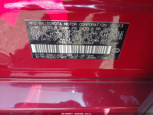 Aukcja sprzedaży 2013 Lexus Gs 350, vin: JTHBE1BL6D5020462, numer aukcji: 45994971