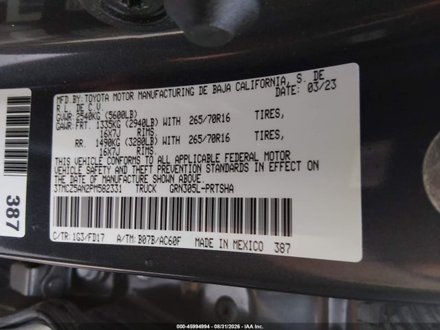 Продаж на аукціоні авто 2023 Toyota Tacoma Trd Off Road, vin: 3TMCZ5AN2PM582331, номер лоту: 45994994