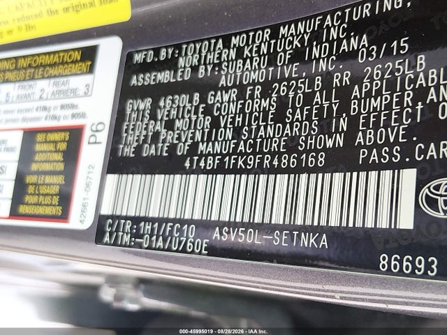 Toyota CAMRY LE 2015 4T4BF1FK9FR486168 Image 9