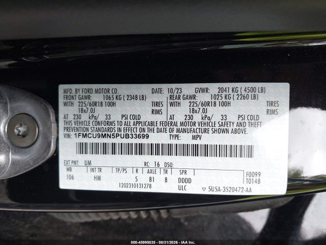 2023 Ford Escape St-line მანქანა იყიდება აუქციონზე, vin: 1FMCU9MN5PUB33699, აუქციონის ნომერი: 45995035