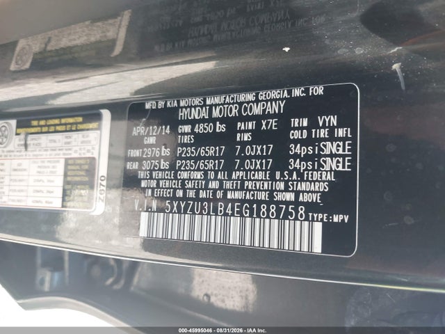 Продажа на аукционе авто 2014 Hyundai Santa Fe Sport 2.4l, vin: 5XYZU3LB4EG188758, номер лота: 45995046