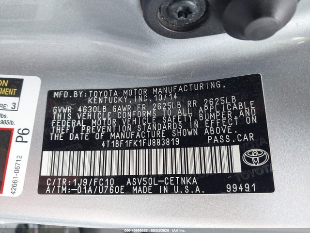 Aukcja sprzedaży 2015 Toyota Camry Le, vin: 4T1BF1FK1FU883819, numer aukcji: 45995057