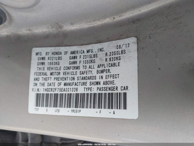 Honda ACCORD EX 2014 1HGCR2F75EA001036 Image 9