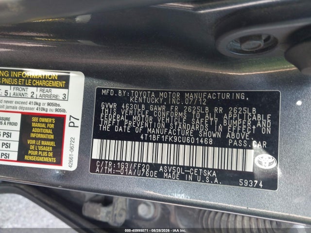 Продаж на аукціоні авто 2012 Toyota Camry Se, vin: 4T1BF1FK9CU601468, номер лоту: 45995071