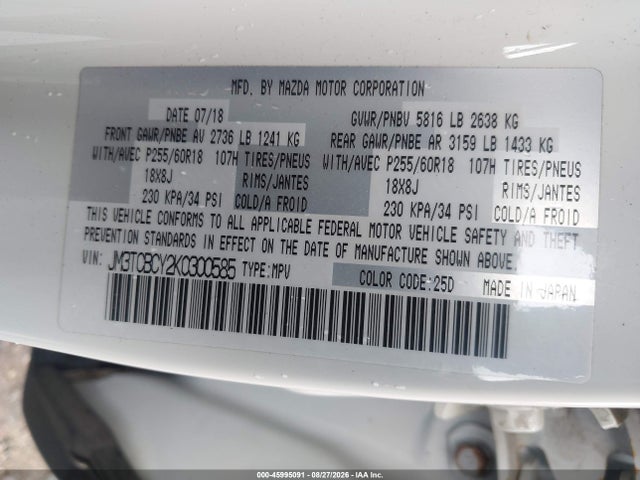 Продажа на аукционе авто 2019 Mazda Cx-9 Touring, vin: JM3TCBCY2K0300585, номер лота: 45995091