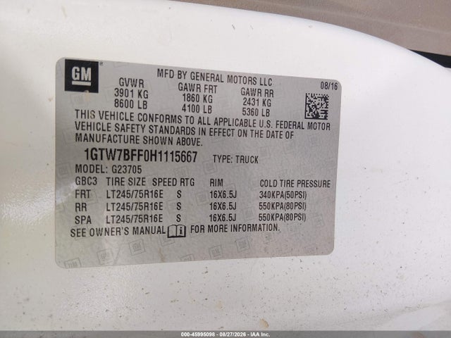 Продажа на аукционе авто 2017 Gmc Savana 2500 Work Van, vin: 1GTW7BFF0H1115667, номер лота: 45995098