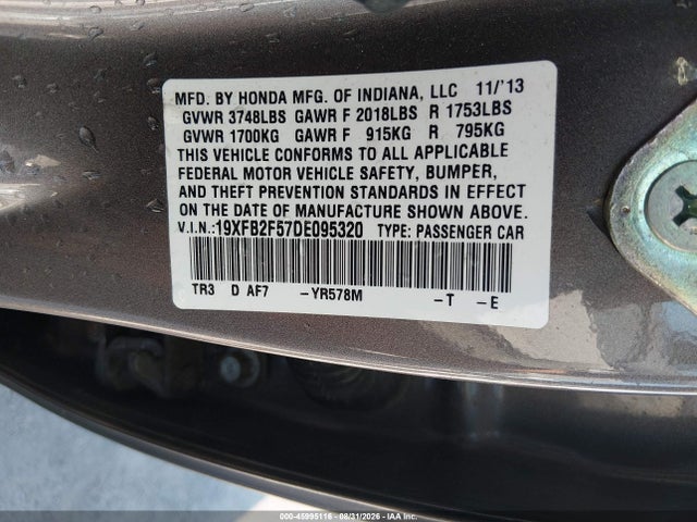 2013 Honda Civic Lx მანქანა იყიდება აუქციონზე, vin: 19XFB2F57DE095320, აუქციონის ნომერი: 45995116