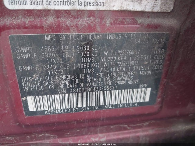 Aukcja sprzedaży 2011 Subaru Outback 2.5i Premium, vin: 4S4BRCBC4B3355631, numer aukcji: 45995117