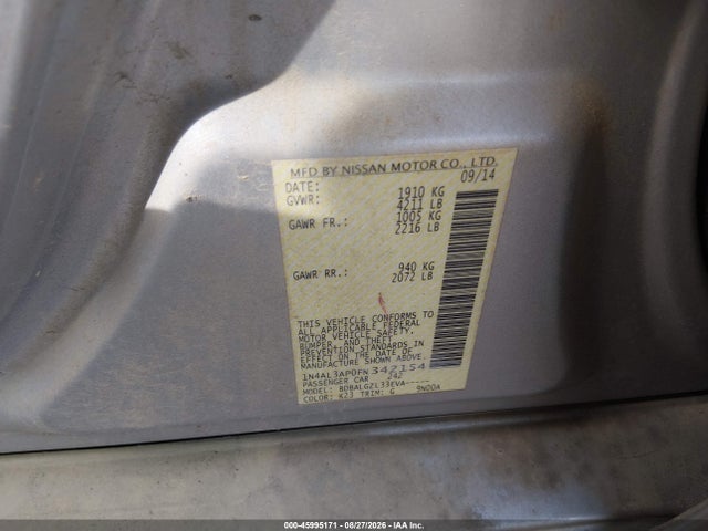 2015 Nissan Altima 2.5/2.5 S/2.5 Sl/2.5 Sv მანქანა იყიდება აუქციონზე, vin: 1N4AL3AP0FN342154, აუქციონის ნომერი: 45995171