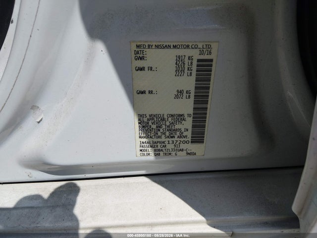 2017 Nissan Altima 2.5 Sl მანქანა იყიდება აუქციონზე, vin: 1N4AL3APXHC137200, აუქციონის ნომერი: 45995180