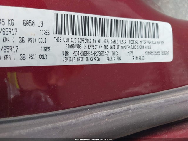 Продажа на аукционе авто 2017 Dodge Grand Caravan Gt, vin: 2C4RDGEG4HR792147, номер лота: 45995185