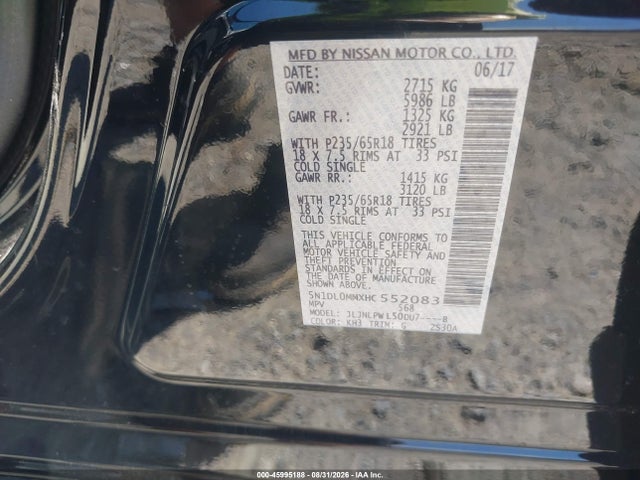 45995188 :رقم المزاد ، 5N1DL0MMXHC552083 vin ، 2017 Infiniti Qx60 مزاد بيع