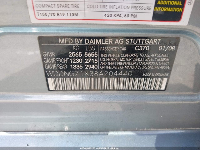 Auction sale of the 2008 Mercedes-benz S 550, vin: WDDNG71X38A204440, lot number: 45995205
