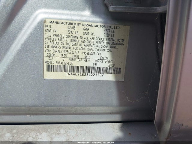 Продаж на аукціоні авто 2008 Nissan Altima 2.5 S, vin: 1N4AL21E28C221732, номер лоту: 45995231