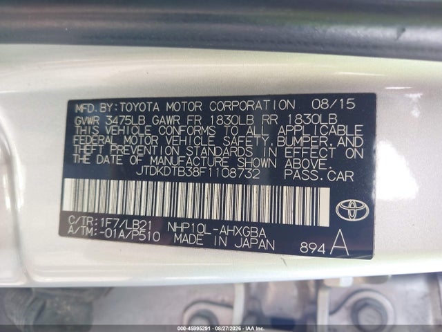 Toyota Prius C Four 2015 JTDKDTB38F1108732 Image 9